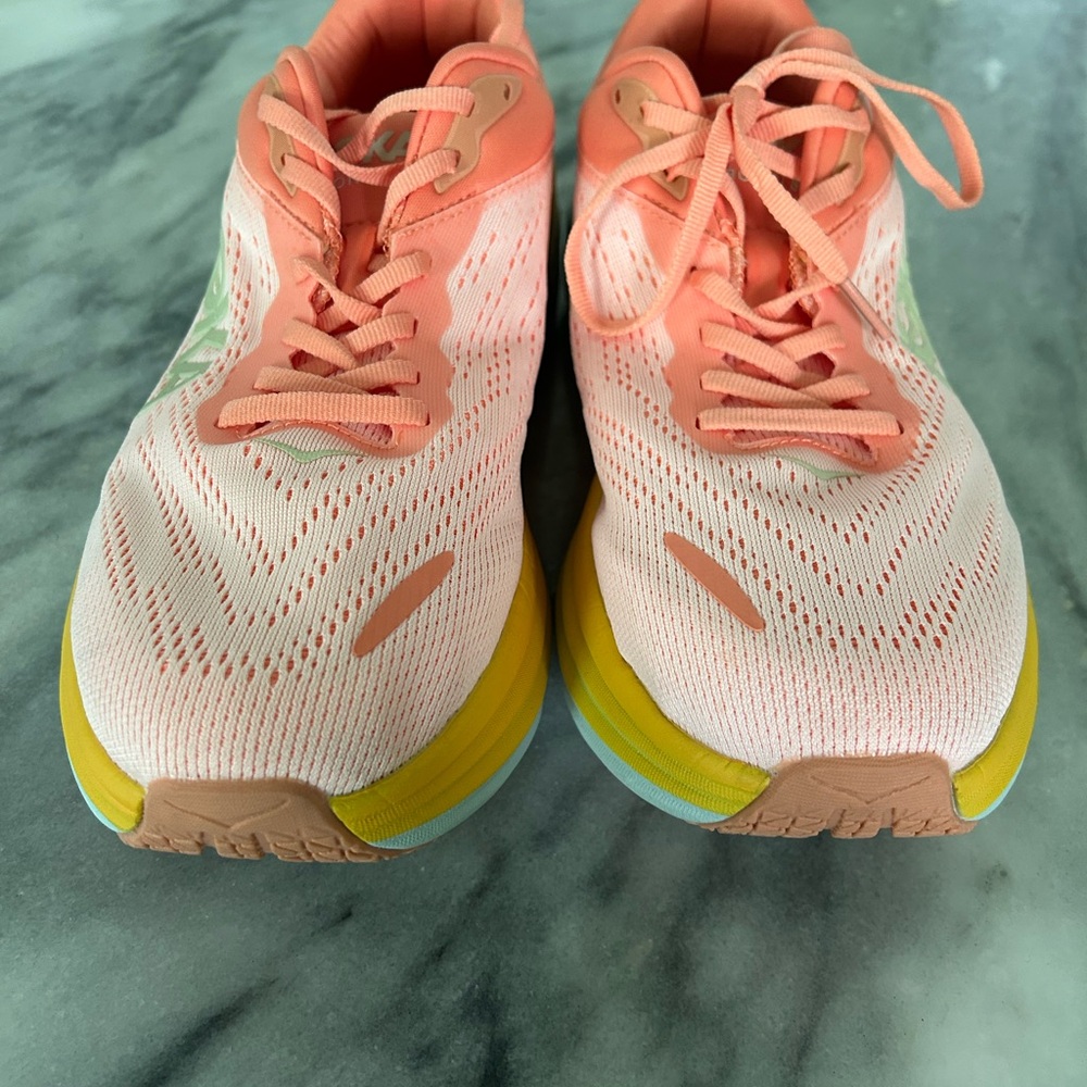 Hoka Women's Bondi Coral & Yellow Running Sneakers